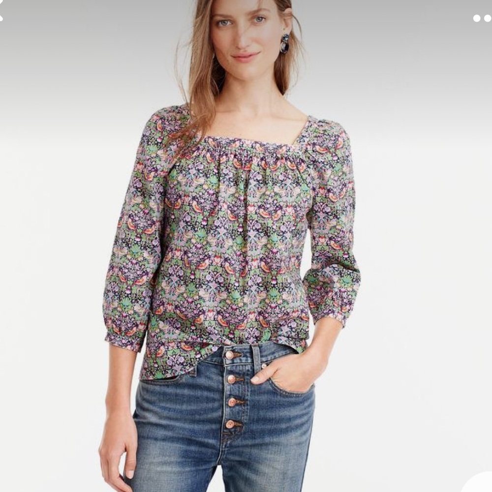 EUC J.Crew Liberty Cotton Peasant Blouse - Size 8